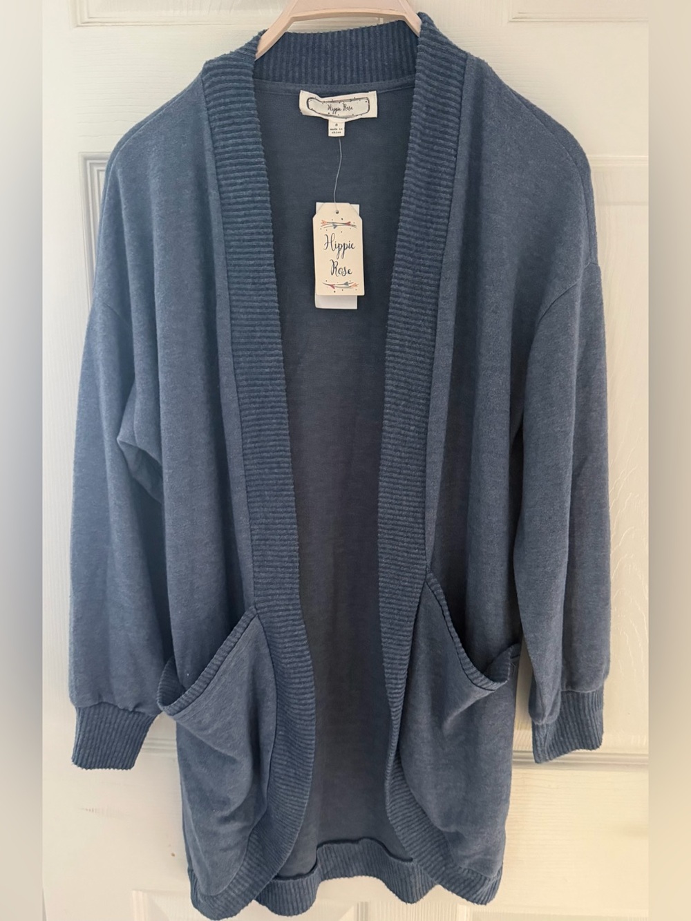 NWT Hippie Rose Slate Blue Open-Front Pocket Cardigan